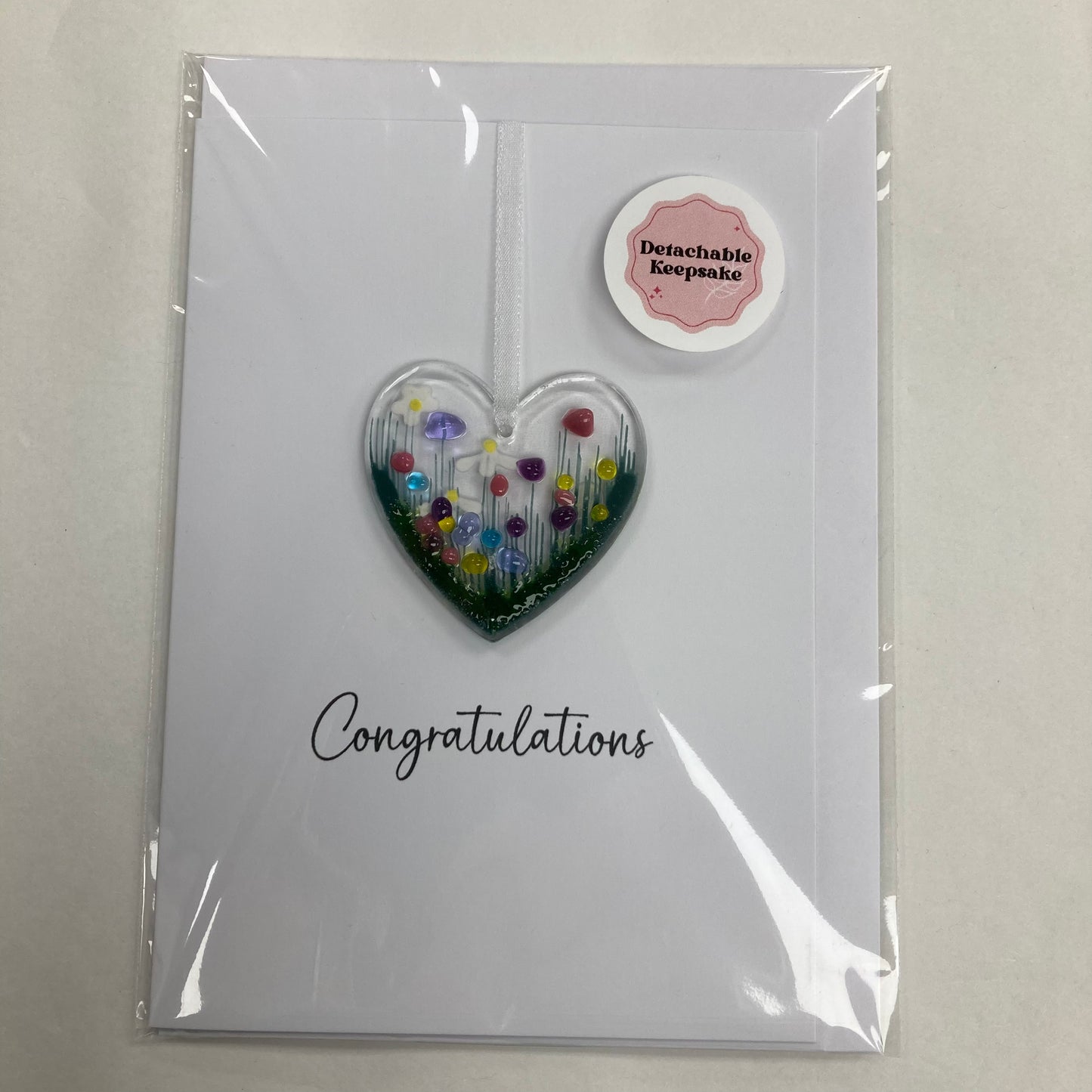 Pam Peters: Congratulations Card with Fused Glass Heart Hanging