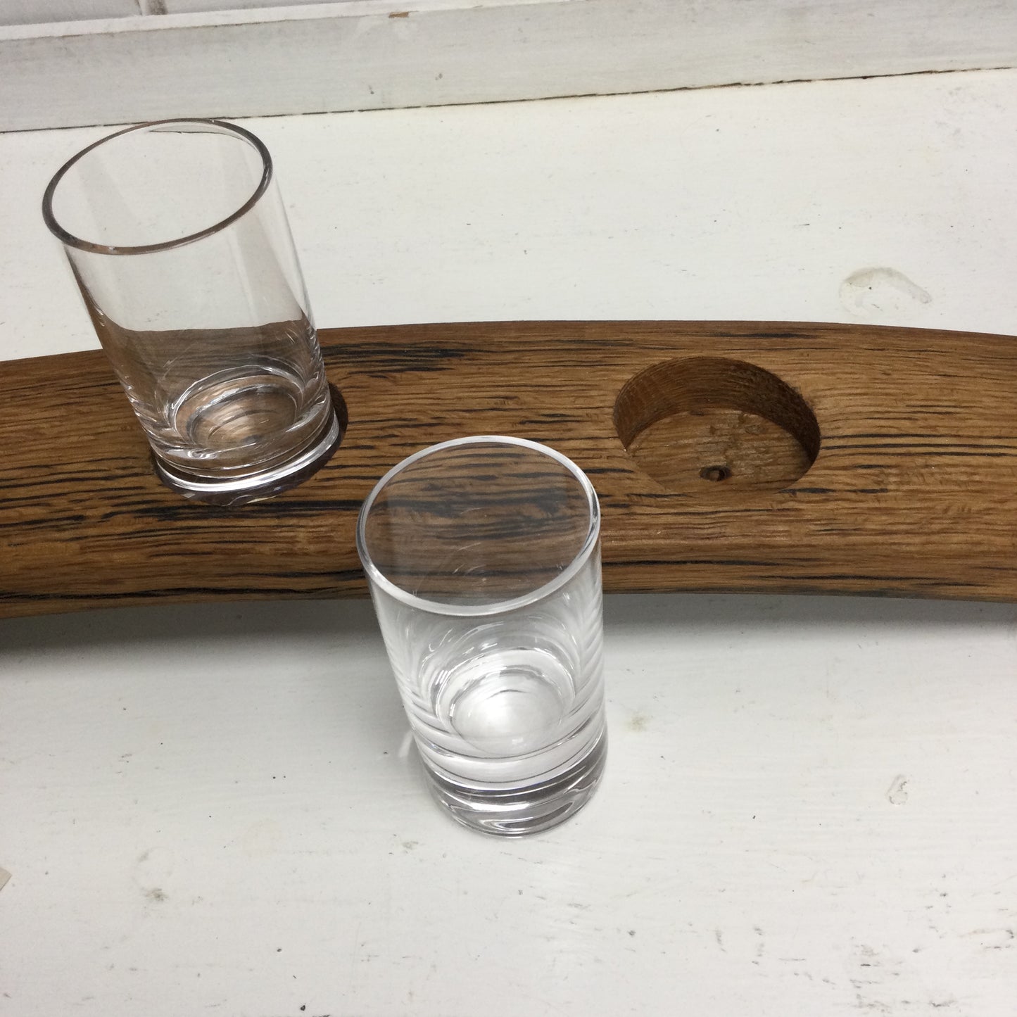 Five Shot Glasses on Whisky Barrel