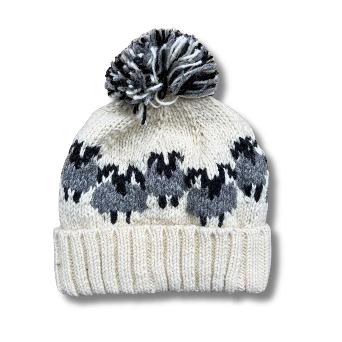 Cream Rams Sheep Bobble Hat (100% Hand Knitted Wool)