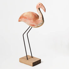 Load image into Gallery viewer, Wooden Flamingo on plinth
