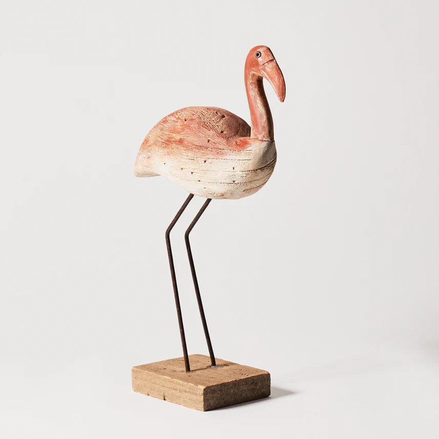 Wooden Flamingo on plinth