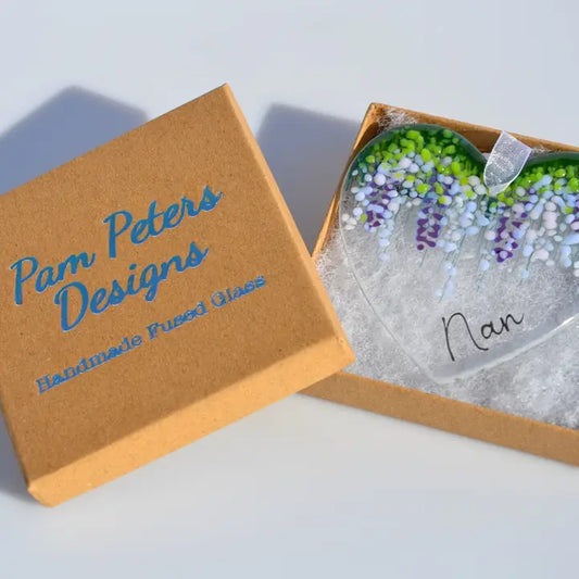 Fused Glass Wisteria Heart Hanging (Nan)