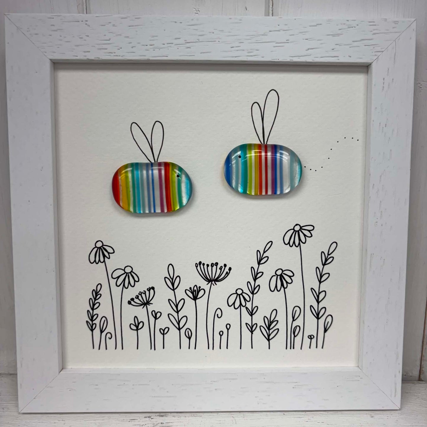 Fused Glass Art: 2 Rainbow Bees