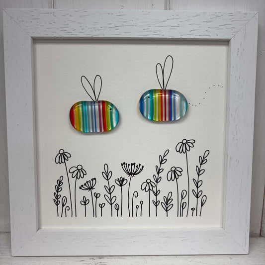 Fused Glass Art: 2 Rainbow Bees