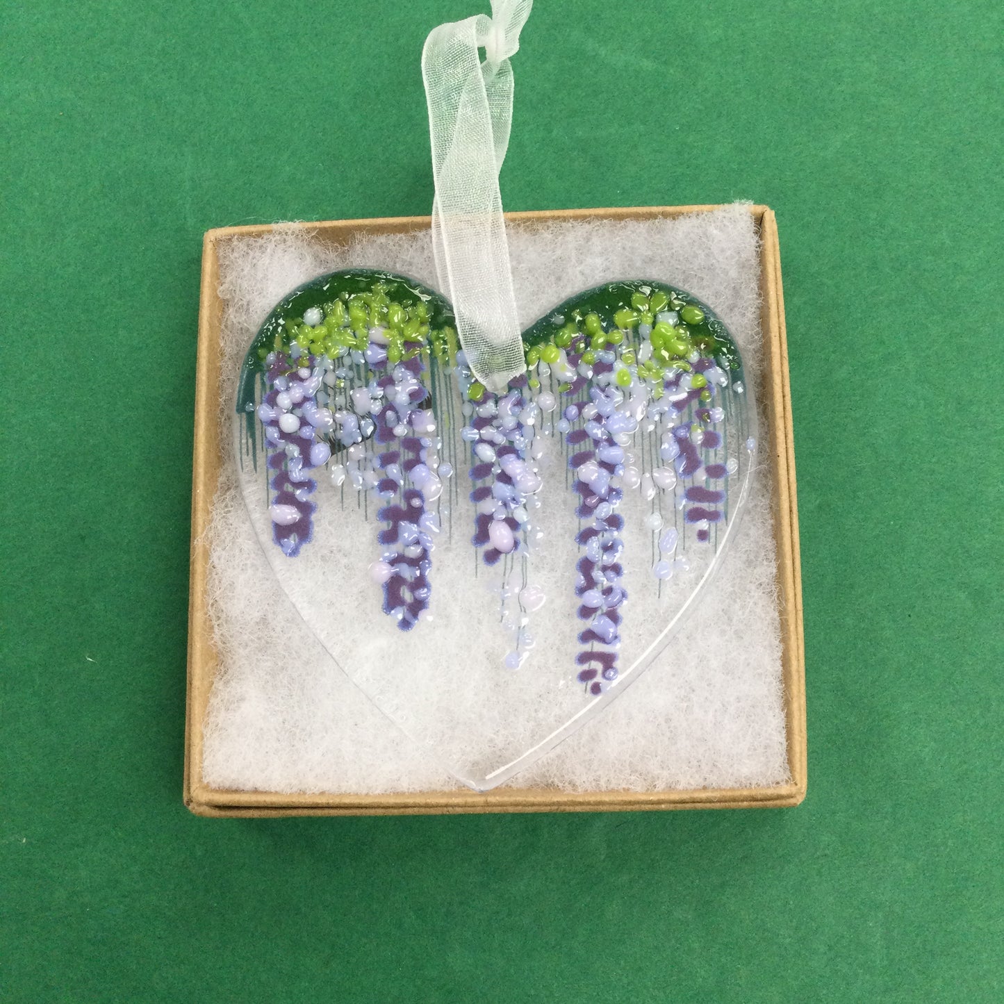 Fused Glass Wisteria Heart Hanging