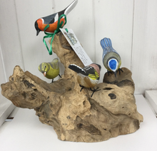 Afbeelding in Gallery-weergave laden, Vier geschilderde vogels op wortel. 
