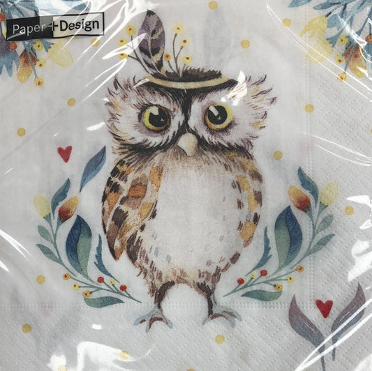 Flower Owl Napkins 33cm