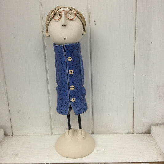 Ceramic Man in a Navy Coat