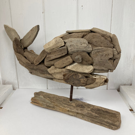Driftwood Whale on plinth