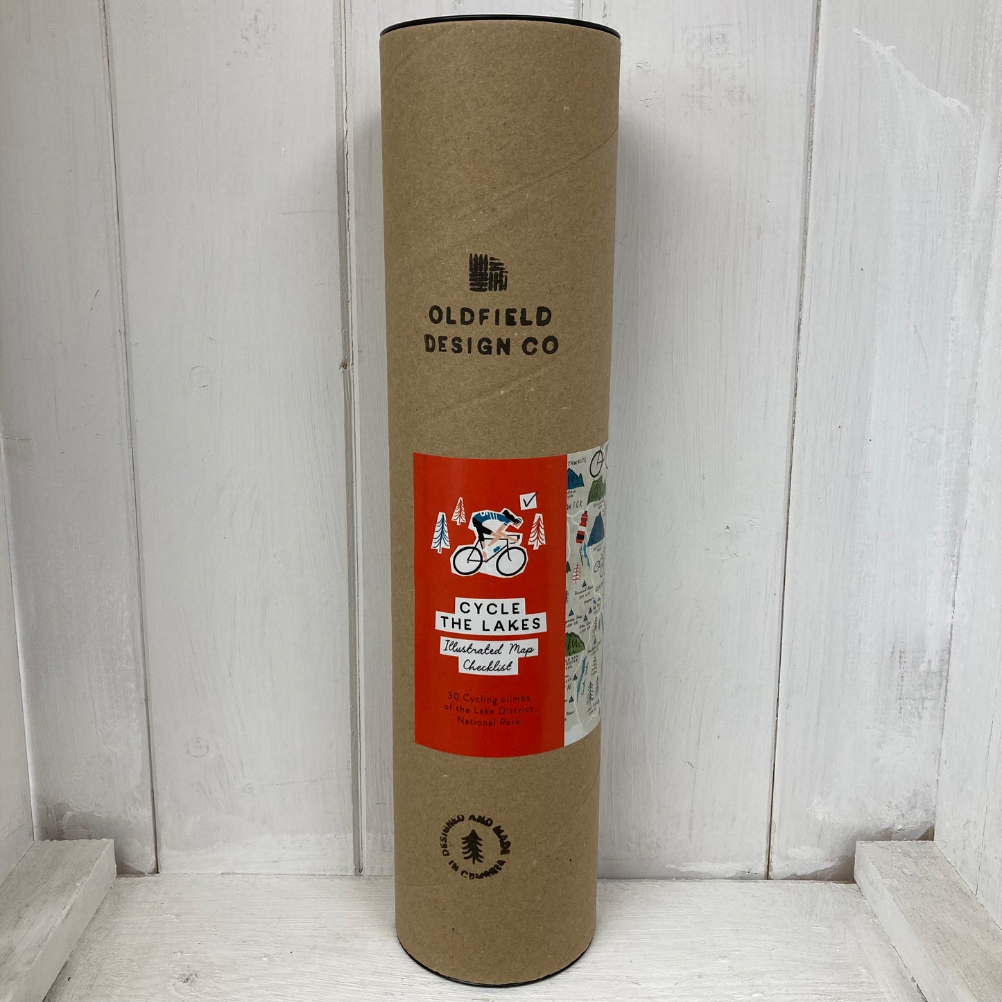 Cycle the Lakes A3 Map Checklist with wooden frame