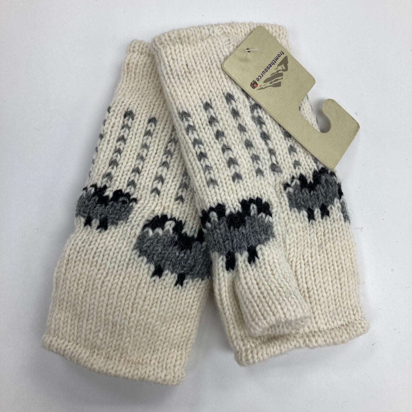 Cream Rams Sheep Wrist Warmers (100% Hand Knitted Wool)