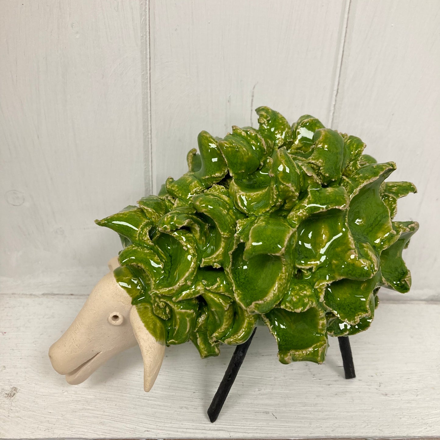 Green Sheep with a fluffy coat