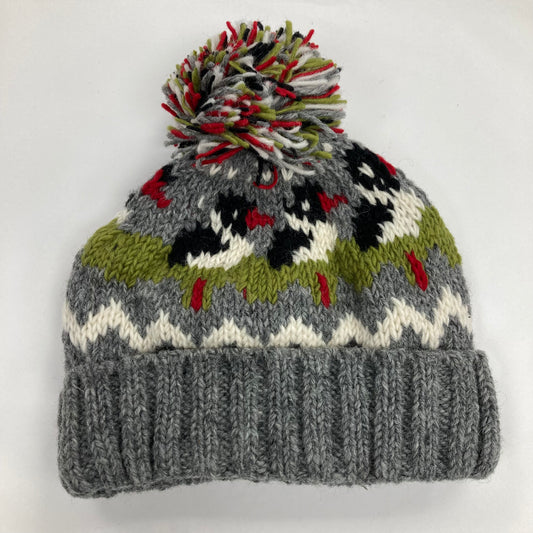 Bonnet à pompon en mouton sarcelle (100 % laine tricotée à la main)