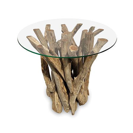 Root Driftwood Side Table with 60cm Glass