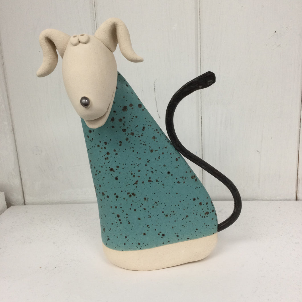 Ceramic Dog with Metal Tail