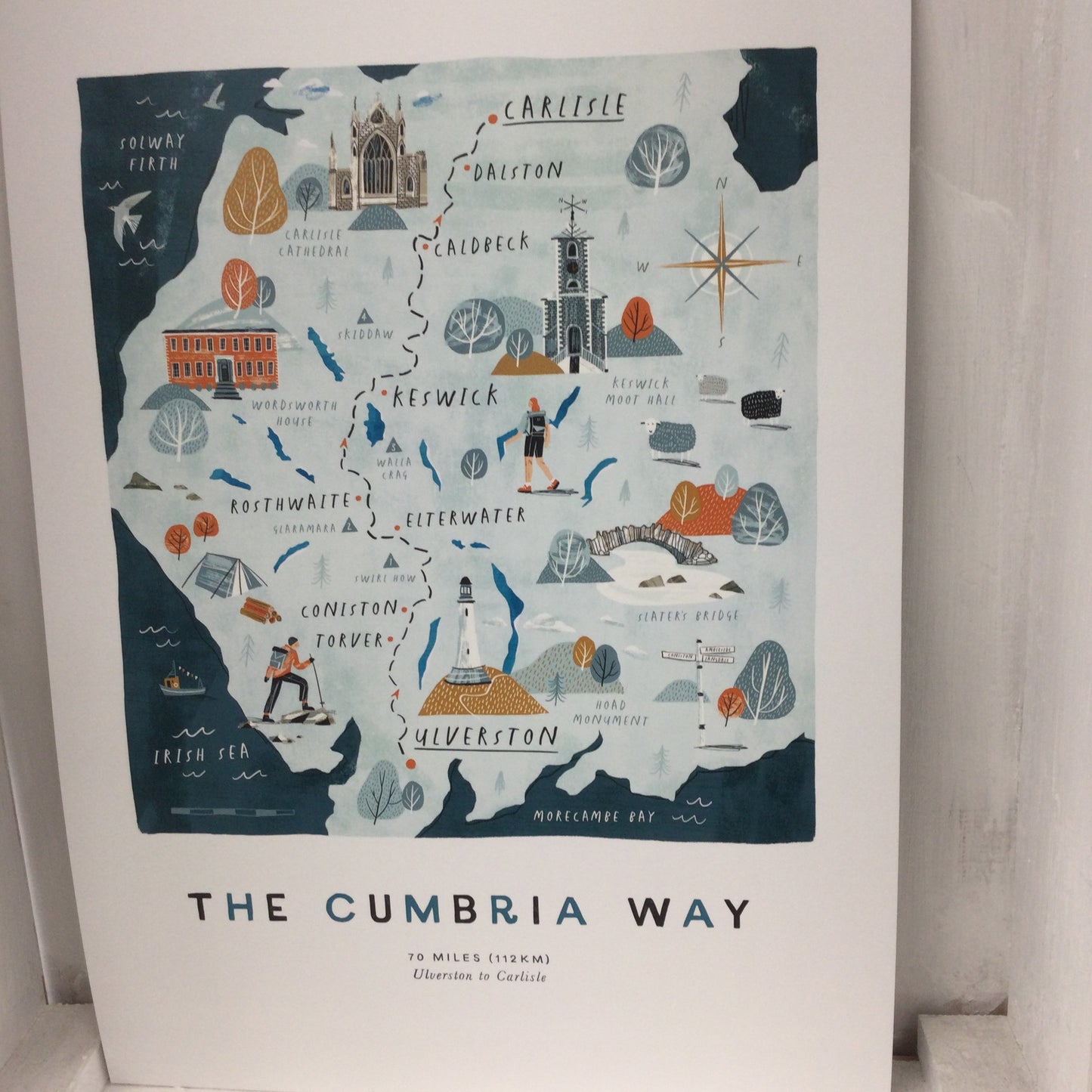 The Cumbria Way A3 Route Map with wooden Hanging Frame