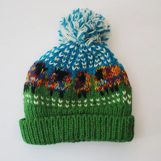 Psychedelic Sheep Bobble Hat (100% Hand Knitted Wool)