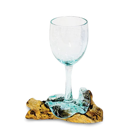 Recycled wine glass on root