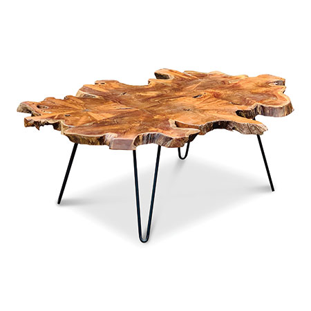 Large Industrial Teak Coffee Table with metal legs