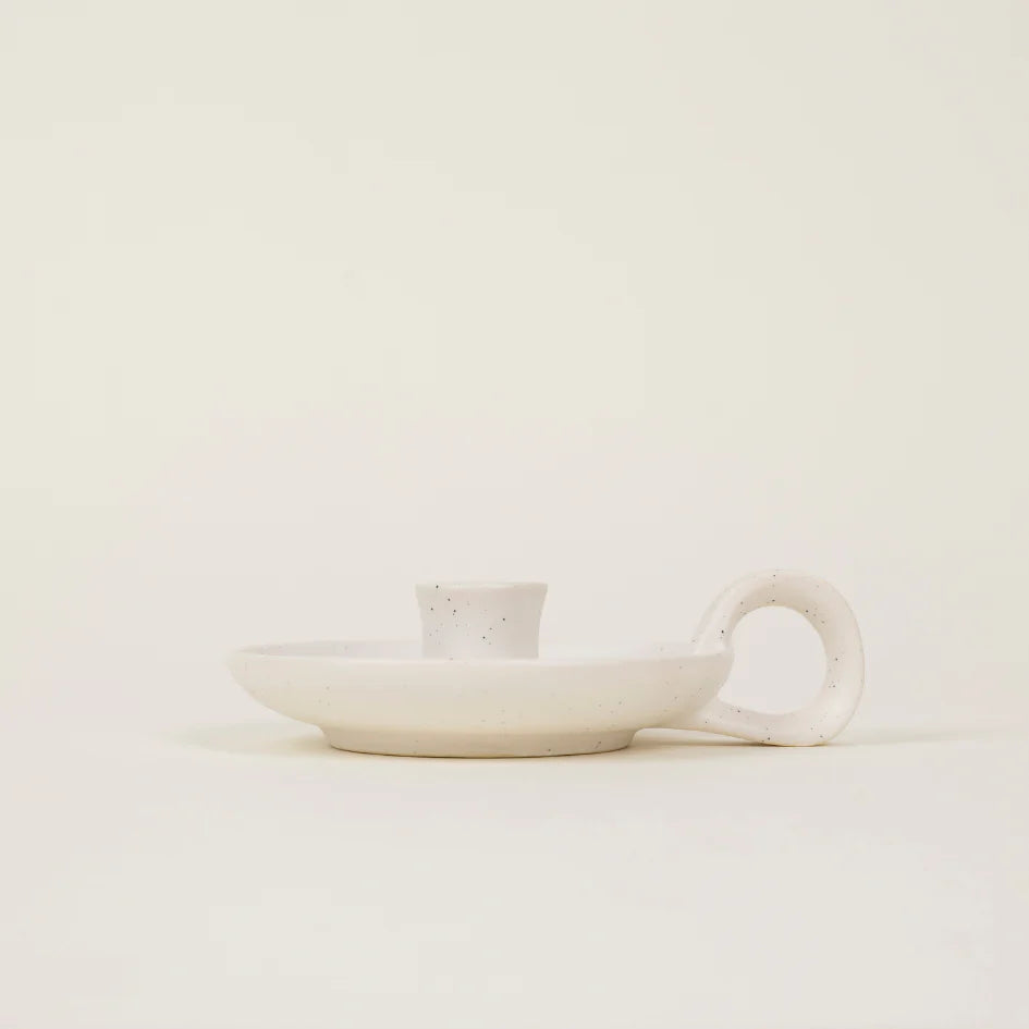 White Speckle Candle Holder