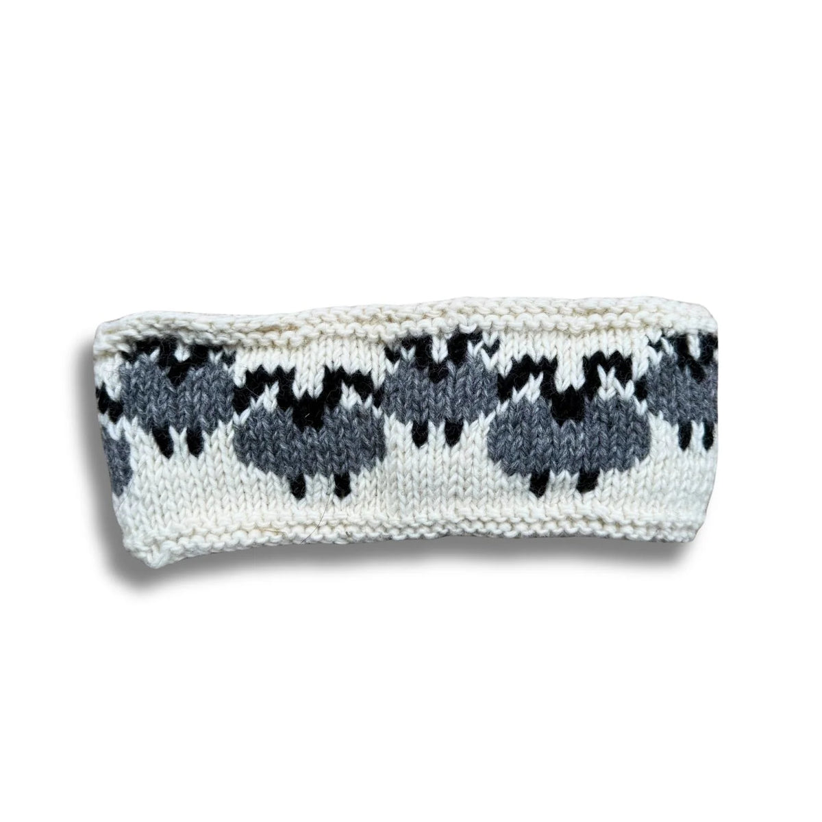 Cream Rams Sheep Headband (100% Handknitted Wool) Burgundy