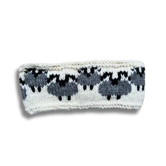 Schapenhoofdband (100% handgebreide wol) Blauw