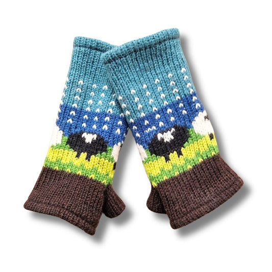 Chauffe-poignets Blue Sheep (100% laine tricotée à la main)