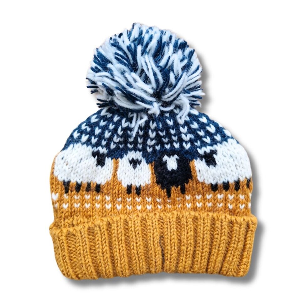 Wintertaling schapen Bobble Hat (100% handgebreide wol)