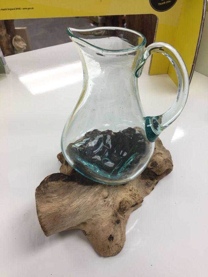 Recycled Glass Jug on Coffee Root - The Coast Office