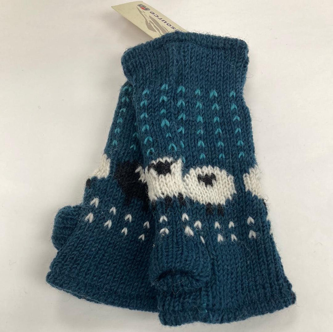 Teal Sheep Wrist Warmers (100% Hand Knitted Wool) - The Coast Office
