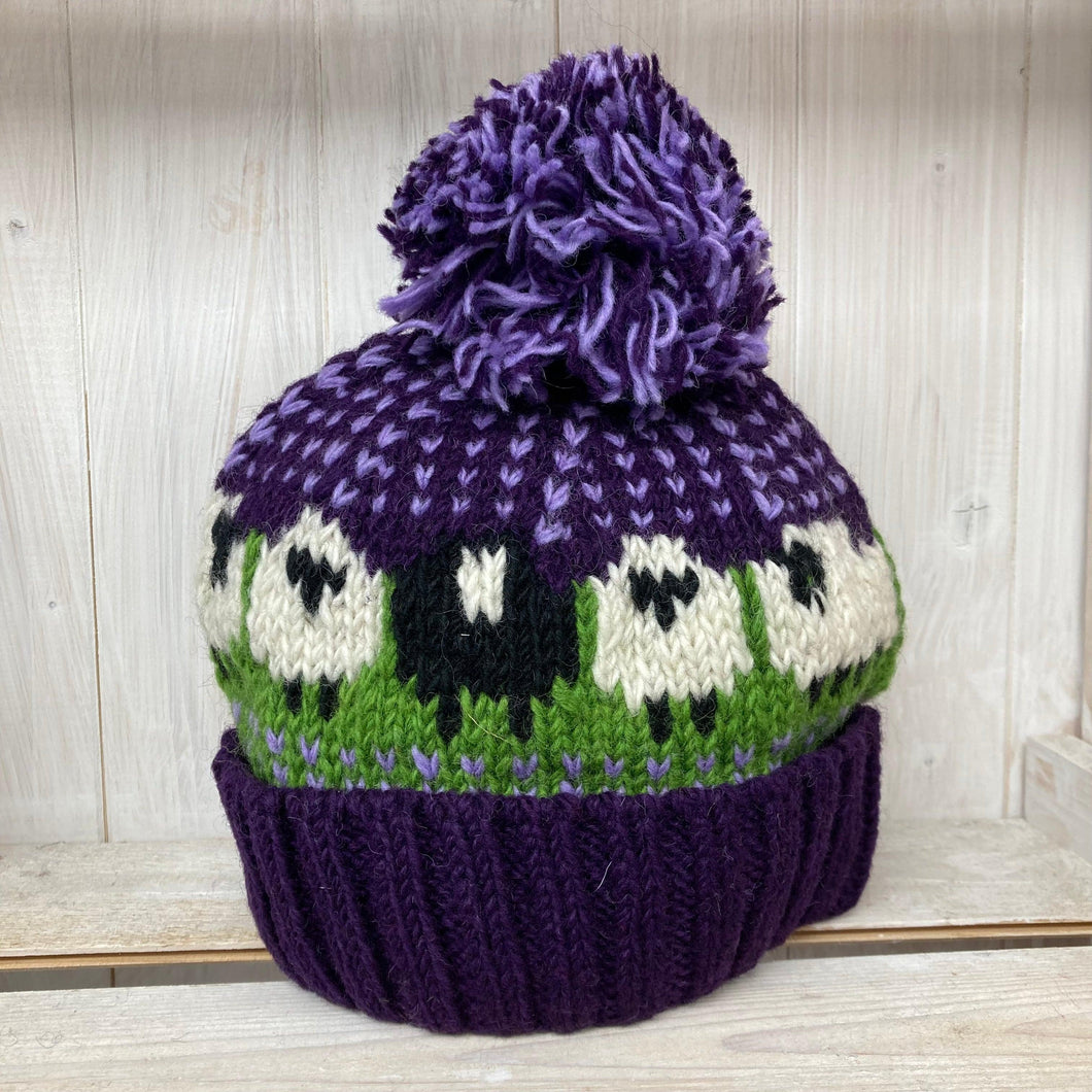 Purple Sheep Bobble Hat (100% Hand Knitted Wool) - The Coast Office