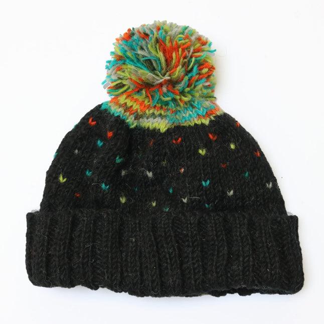 Black Firework Bobble Hat (100% Hand Knitted Wool) - The Coast Office