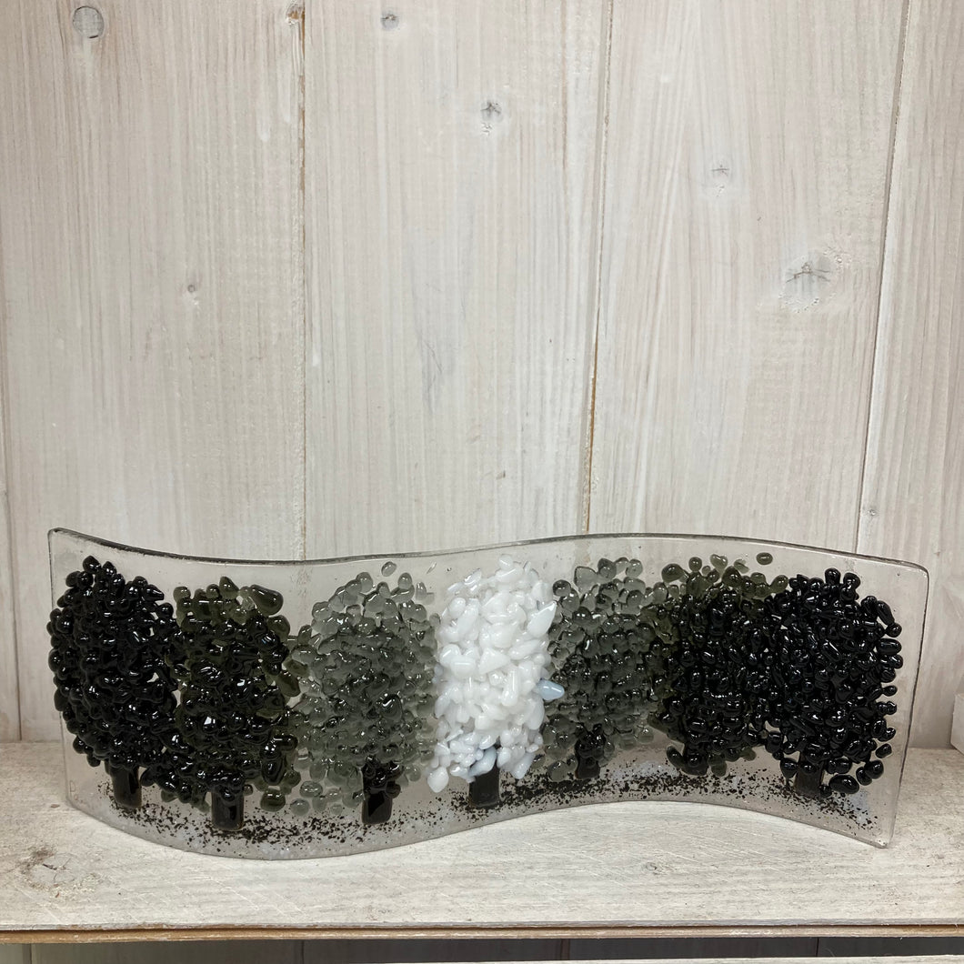 Fused Glass Black & White Trees Wave - The Coast Office