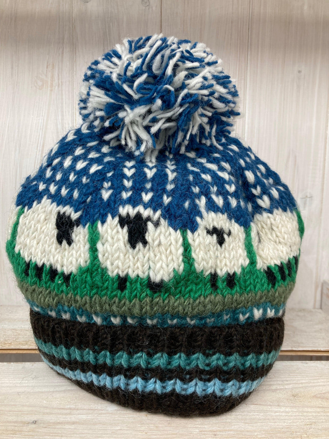 Blue Sheep Bobble Hat (100% Hand Knitted Wool) - The Coast Office