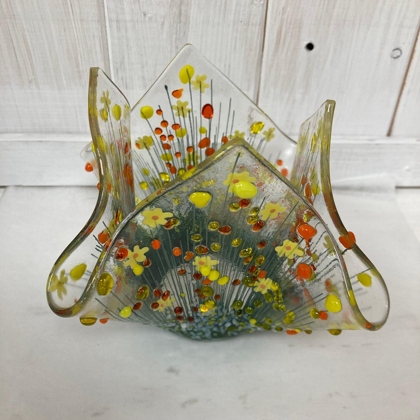 Daffodil Fused Glass Tea light Vases by Pam Peters - The Coast Office