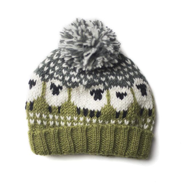 Green Sheep Bobble Hat (100% Hand Knitted Wool) - The Coast Office