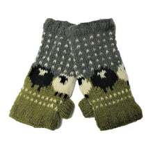 Load image into Gallery viewer, Green Sheep Wrist Warmers (100% Hand Knitted Wool) - The Coast Office
